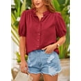 thumbnail image 5 of PRETTYGARDEN Women's Summer Button Down Shirts Short Lantern Sleeve V Neck Cotton Cute Dressy Casual Ladies Tops Blouses, 5 of 7