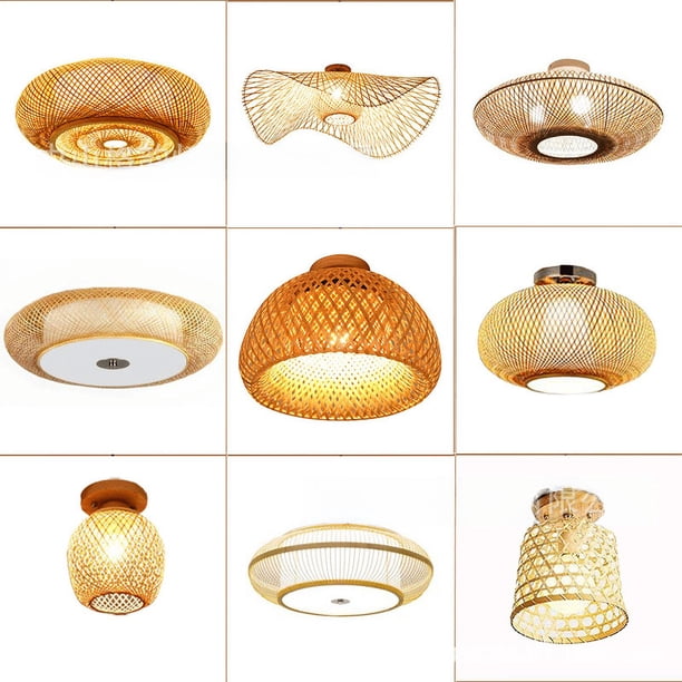 Lámparas LED retro de bambú tejido con arte de bambú para salón de té, famosas lámparas de absorción superior, pasillo pastoral, balcón, personalizadas y creativas
