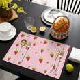 thumbnail image 4 of Table Mats Strawberry Print Set of 4, Flax Linen Wrinkle Free Heat Resistant Dining Decor, Cute Red Fruit Pattern for Summer Kitchen Style, 4 of 6