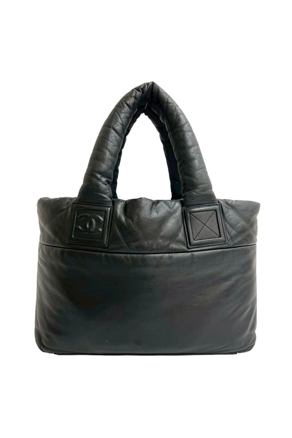 Pre-Owned CHANEL Coco Cocoon Mark Leather Handbag Tote Bag Black f67-9 (Good)