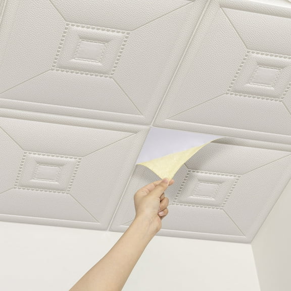 Abyssaly Peel and Stick Ceiling Tile 11.8" x 11.8" 16 Pcs White Foam Ceiling Tile, 3D Wall Panels, Easy to Install for Ceiling and Wall Coverage Area 15 sq.ft.