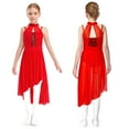 thumbnail image 1 of Yartina Justaucorps Jupe en Maille Transparente pour Filles Robe de Danse Asymétrique Tenue de Ballerine Corsage à Sequins Rouge 10, 1 of 6