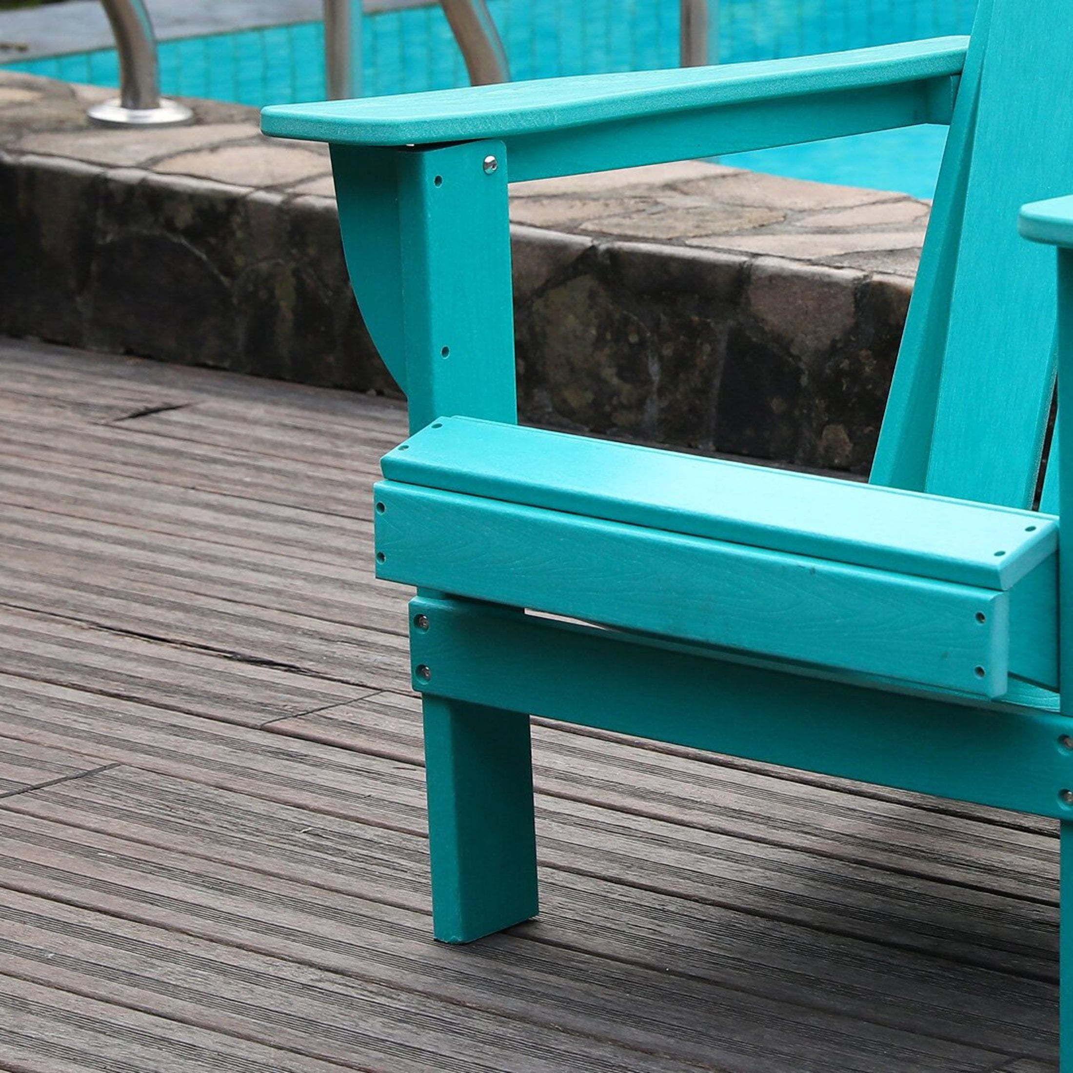 Noble House Folding Outdoor Adirondack Chair with Dual Cup Holders, All-Weather Patio Chair for Backyard, Lake Blue