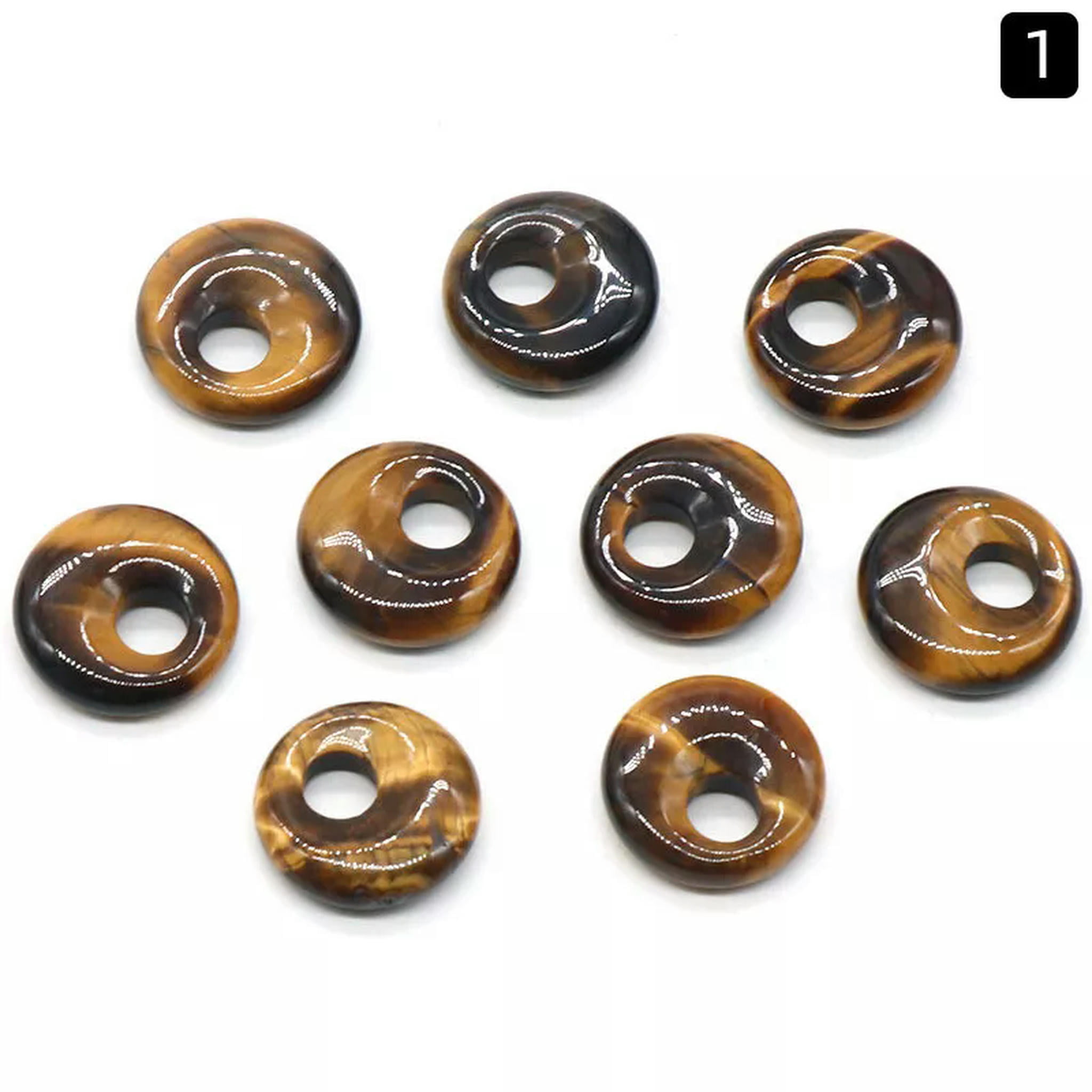 HOOUN 30pcs Mix Stone Natural Ping An Safety Buckle Deviation Round Bead Big Hole