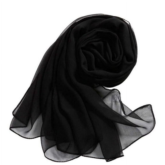 MRULIC scarfs for women Thin Scarves Scarf Chiffon Women Soft Lady Girls Wrap Shawl Beach Long Scarf Black One size
