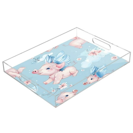 

Acrylic Tray 15.7*11.8*1.9 Inch Transparent Tray Food Tray Tea Cup Tray Serving Trays Cosmetics Storage Kitchen Table Bathroom Sundry Storage Pink Little Flying Pig