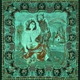 thumbnail image 1 of Ahgly Company Machine Washable Indoor Square Medallion Turquoise Blue French Area Rugs, 5' Square, 1 of 4
