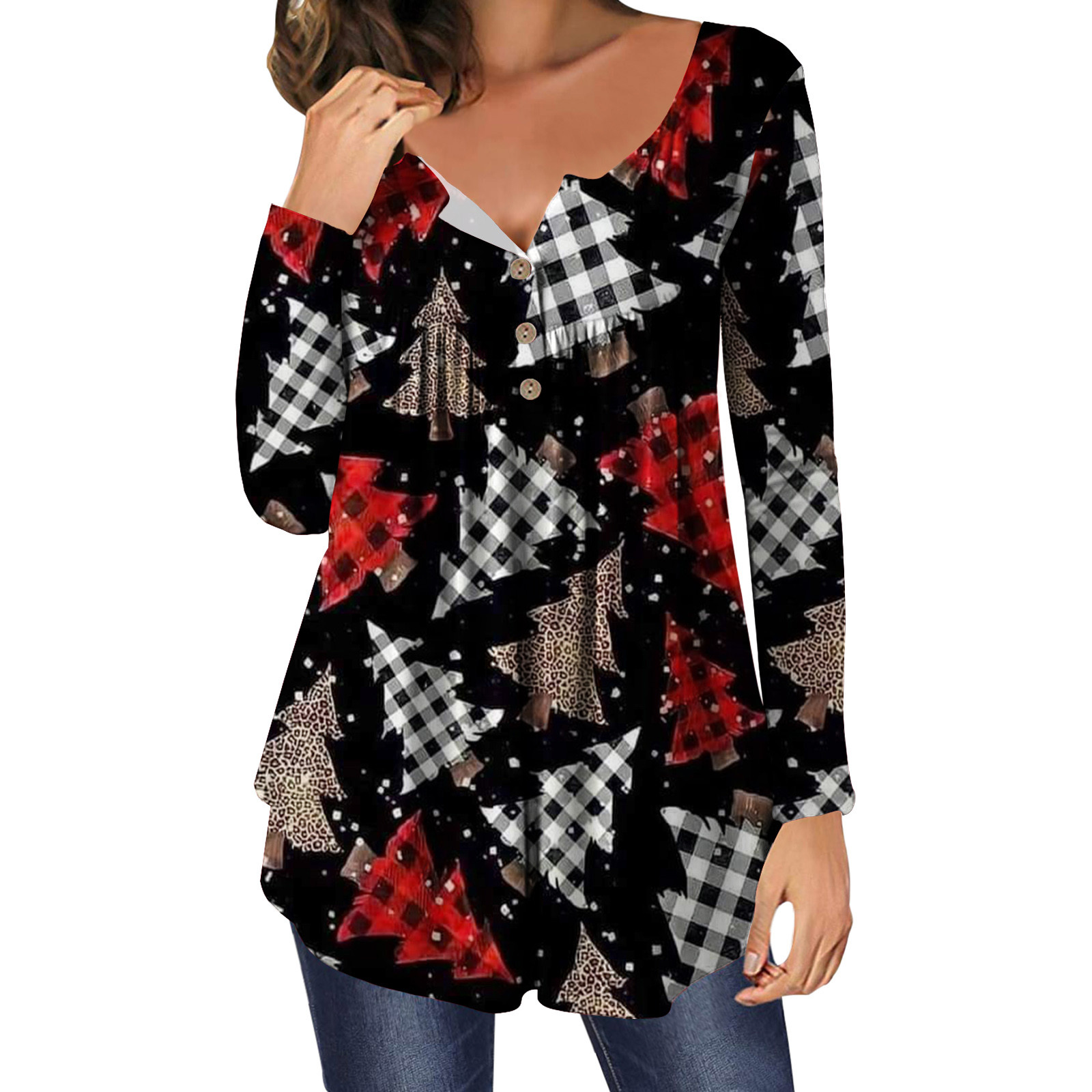 Hfyihgf Womens Christmas TShirt Snowflake Graphic Hide Belly Henley