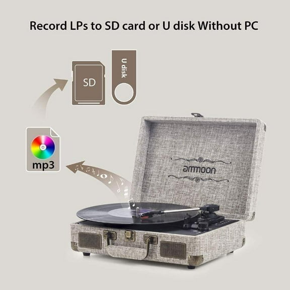 DA206 Record Player 3 Speed Turntable Bluetooth 2 Stereo Speakers Recording Portable Suitcase