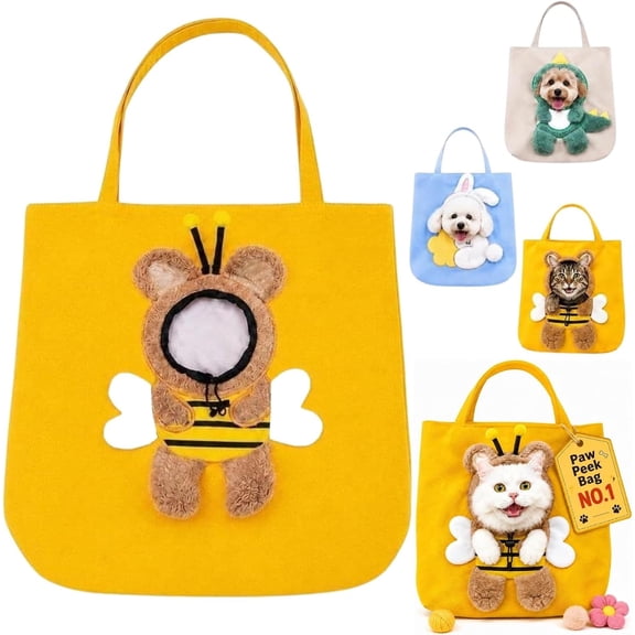 HIJUNE Canvas Pet Carrier Bag, Breathable Dog Tote Shoulder Carrier, Colorful Animal Shapes Carrying Bag with Head out Design, Portable Handbag Tote for Small Cat Dog Outdoor Travel Camping