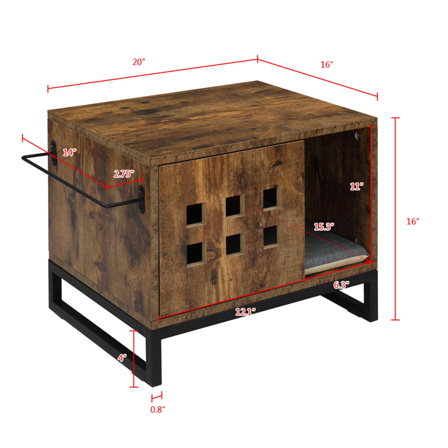 Pefilos 16" Wooden Cat Houses Enclosure Outside Shelter Animal Cage w/ Cushion and 6 Vents, Brown Pefilos 16" Wooden Cat Houses Enclosure Outside Shelter Animal Cage w/ Cushion and 6 Vents, Brown