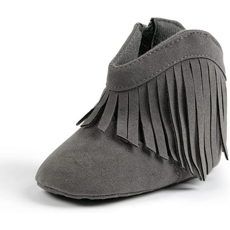 

QWZNDZGR Baby Girls Cowboy Tassel Boots Side Zipper Moccasins Soft Bottom Non-Slip Toddler Shoe