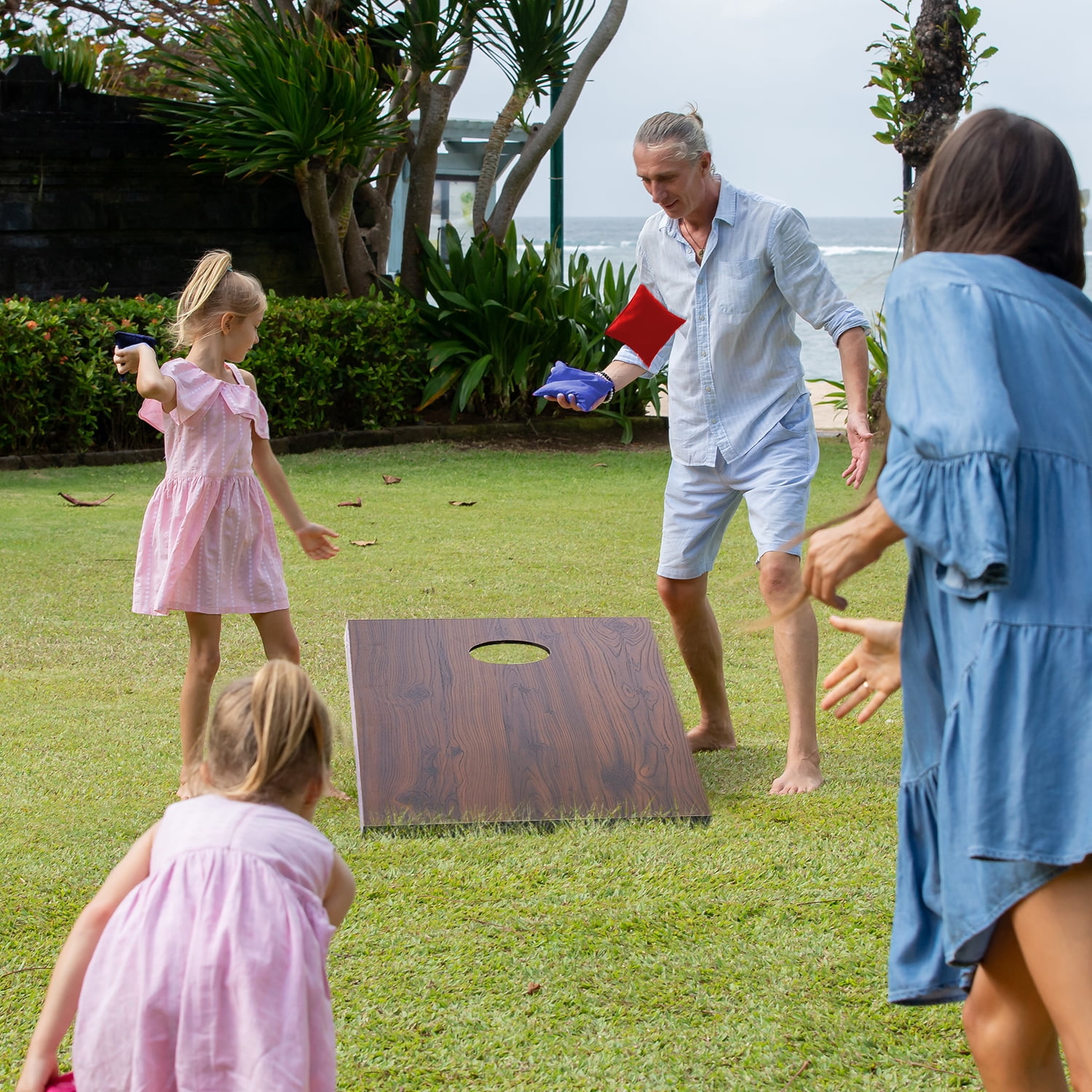 Cometoss Cornhole Set Corn Holes Outdoor Game 4' x 2' Cornhole Boards Bean Bag Toss Game Outdoor for Family Lawn Beach Outside Activities,Include 8 Bean Bag 1 Carrying Bag 47.2x23.6 Inch Brown Wood