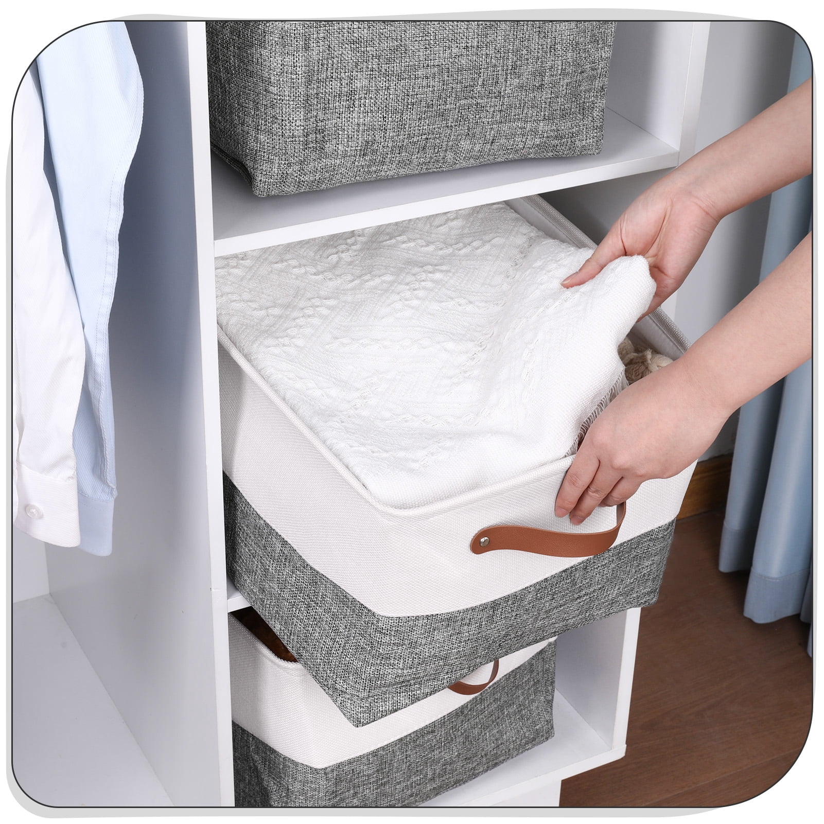 LUIISIS 4 Pack Large Fabric Storage Baskets, 15"x11"x9.5" Storage Bins, Decorative Linen Closet Organizers and Storage with Handles for Organizing, Shelf, Toys, Clothes, Home, Office, Nursery