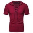 thumbnail image 1 of Ceisia Men's Slim Fit Short Sleeve Hooded Top Ribbed Texture Lace-Up Design Spring Summer Shirt Gift, 1 of 7