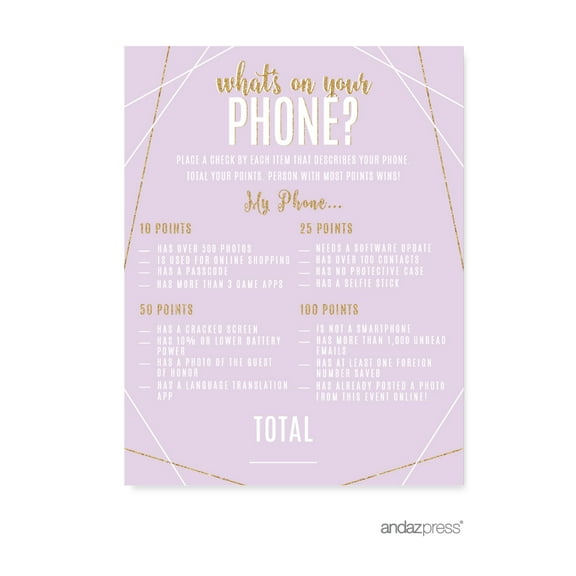 Koyal Wholesale Lavender Gold What’s on Your Phone Game Cards, 20-Pack