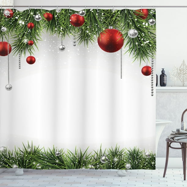 Christmas Shower Curtain, Classical Christmas Ornaments and Baubles