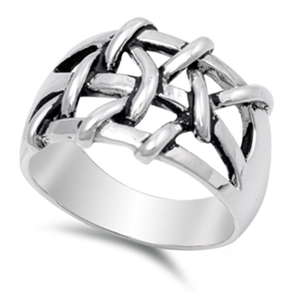 Mesh Weave Net Knot Oxidized Wide Ring .925 Sterling Silver Band Jewelry Female Male Unisex Size 8
