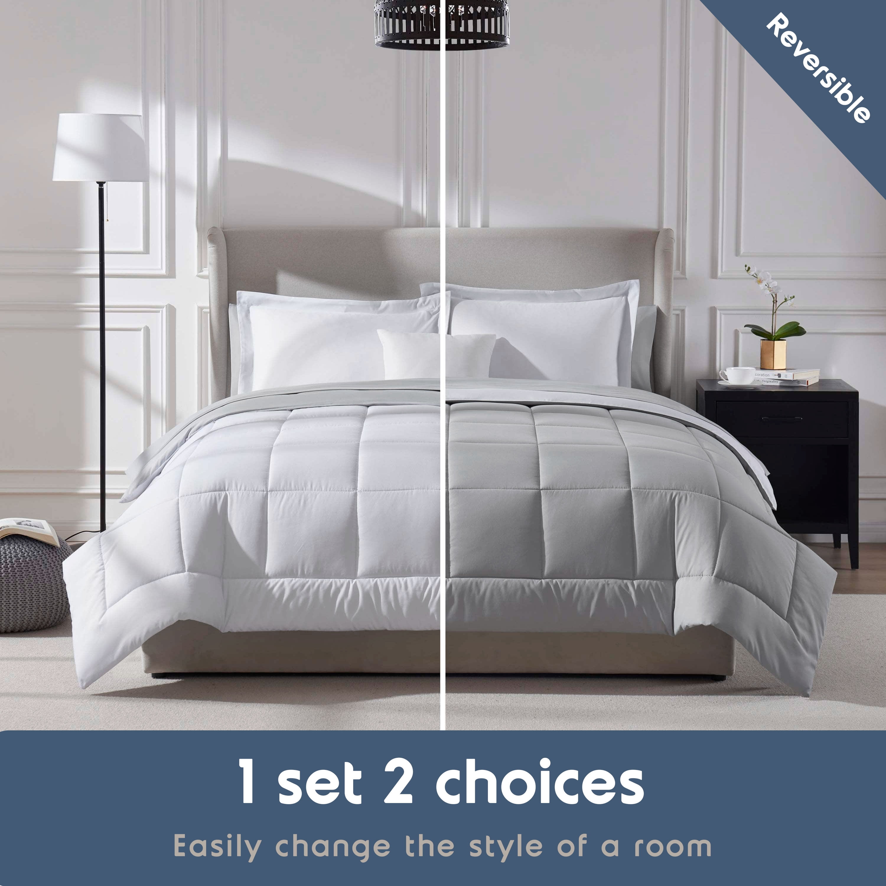 LammaLoe Full-Size Comforter Set, With Sheets, Reversible Bed In A Bag 7 Piece, Bedding Set, White