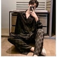thumbnail image 2 of Pijama de seda de imitación fina de primavera y verano, cárdigan de jacquard para hombre, pantalones de manga larga, traje de casa de talla grande, traje para hombre, 2 of 6