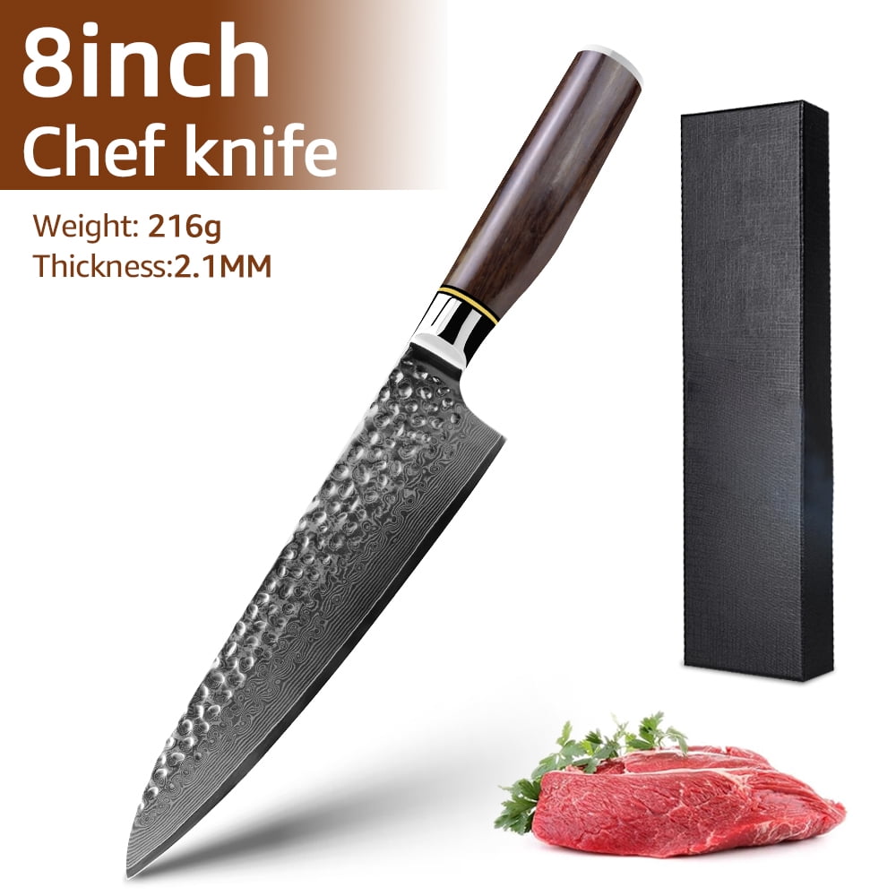 Damasus Chef Knife Sharp Santoku Knife with Giftcase,Japanese 67-Layers VG-10 Steel Core Hammered Blade Slicing Knife for Meat,Fish and Vegetable