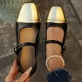 thumbnail image 5 of hoksml Women's Two-Tone Mary Jane Flats, Square Toe Low Heel Dress Shoes, Adjustable Strap, Gold Silver, 5 of 9