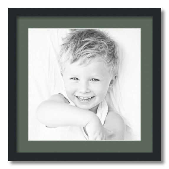 ArtToFrames 20x20" Matted Picture Frame with 16x16" Single Mat Photo Opening Framed in 1.25" Satin Black and 2" Forest Green Mat (FWM-3926-20x20)