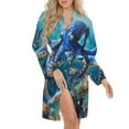 thumbnail image 5 of Colorful Octopus Under The Sea Night Robe Long Sleeve V Neck Robe With Belt Women's Sleepwear Dresses, 5 of 9