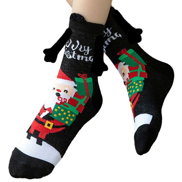 Calcetines de mano para pareja con asa magnética, bonitos calcetines navideños para sujetar con la mano, pegatinas de algodón con piedra absorbente de hierro, calcetines hasta media