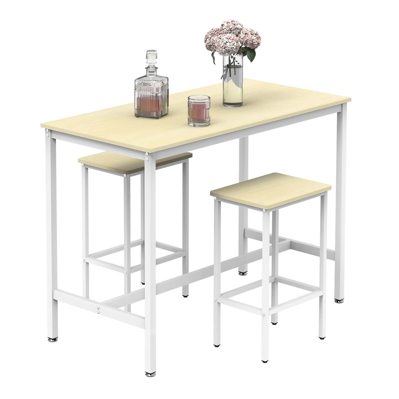 Oumilen 3 Piece Wood Bar Table and 2 Chairs Set Indoor Counter Height Dining Set, White