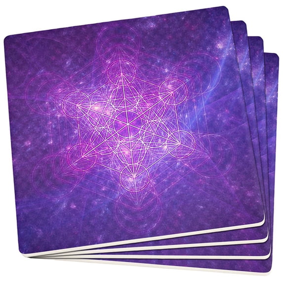 Sacred Geometry Metatron Cube Map of Creation Set of 4 Square Coasters