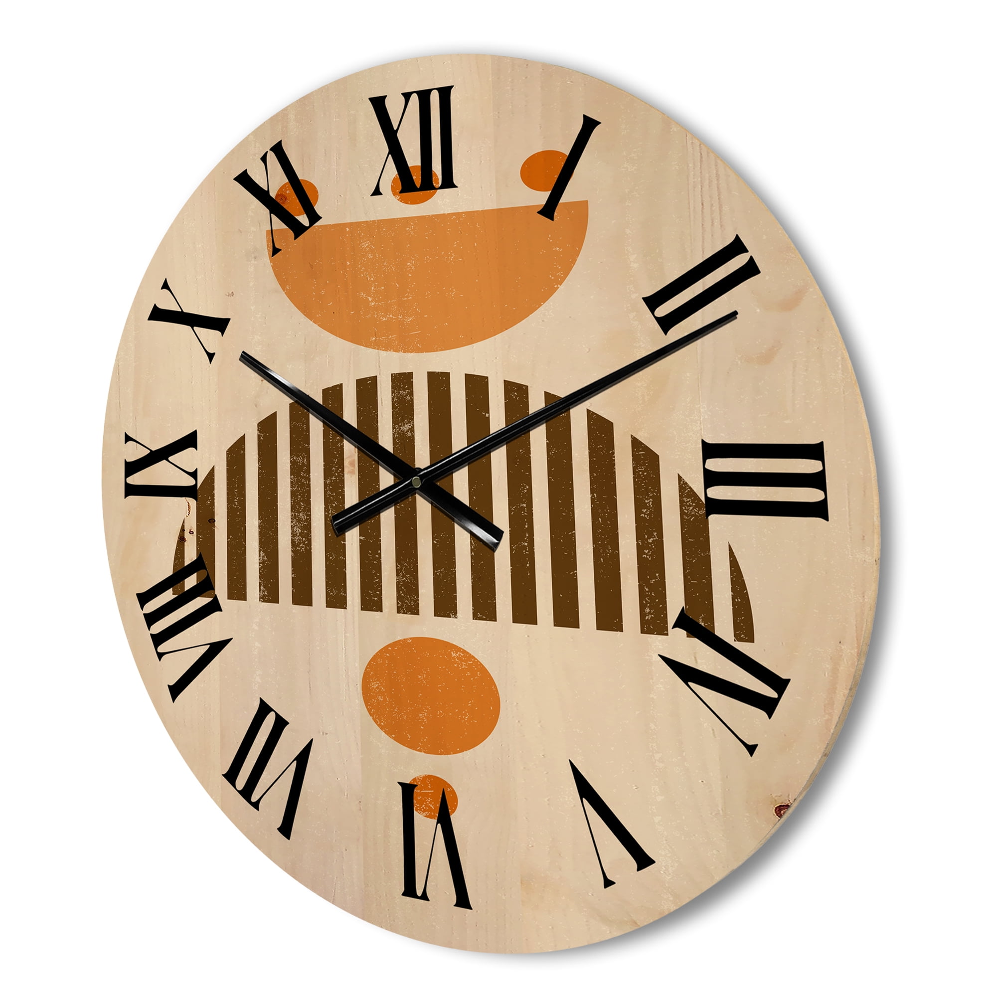 Designart 'Abstract Minimal Moon and Sun In Earth Tones II' Modern Wood Wall Clock