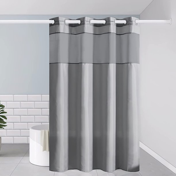 Fabric Shower Curtain Waterproof Ringless Curtains for Bathroom with