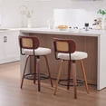 thumbnail image 2 of LEGAHOME Bar Stools set of 2, 26” Swivel Counter Height Bar Stools with Cane Rattan Back and Linen Seat, Modern Farmhouse Bar Stools for Kitchen Island, Bar, Dining Room, Walnut + Beige, 2 of 9