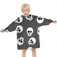 thumbnail image 3 of Gray Halloween Skulls Blanket Hoodies for Kids 6-13YR Oversize Wearable Blanket Hoodies for Boys Girls Teens, 3 of 7