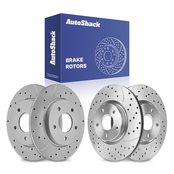 AutoShack Front & Rear Brake Rotors for Chevrolet & Pontiac, Malibu 2004-2012 G6 2005-2010, FWD L4 2.2L 2.4L V6 3.5L 3.6L 3.9L - Coated Drilled & Slotted - Silver Matte Finish - TurboGuard