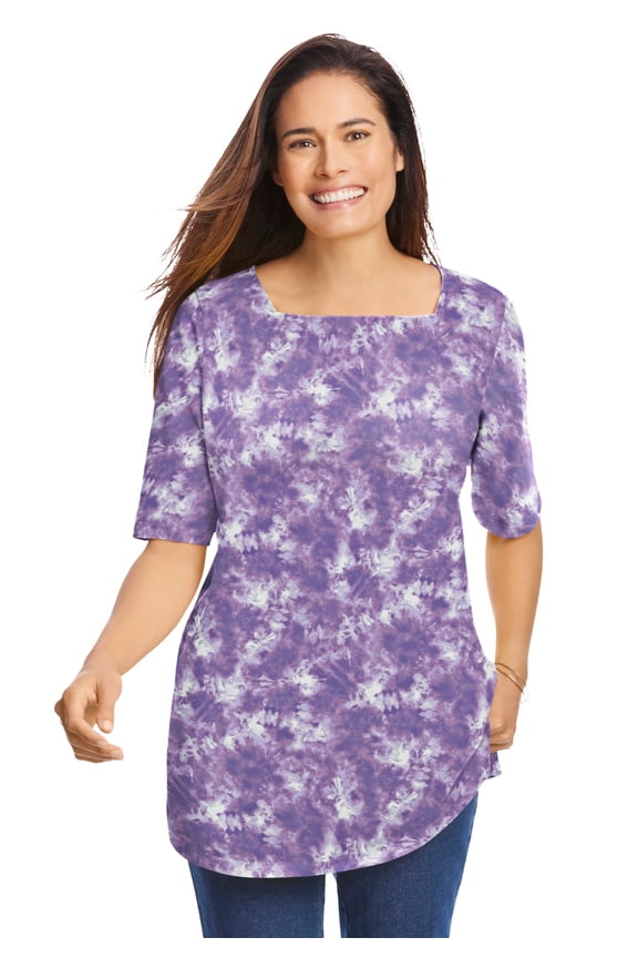 Plus Size Printed Perfect Square-Neck Tee