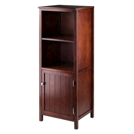 FurniFact Narrow Storage Cabinet with Door & 2 Shelves, Walnut Finish