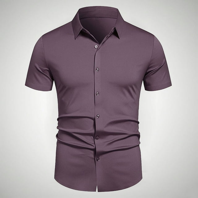 pstuiky Camisa de manga corta para hombre, Camisa informal de negocios de color liso con solapa y botones de manga corta para hombre camisas casuales para hombre m