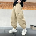 thumbnail image 5 of WEIGFI Child Boys Cargo Pants For Autumn Winter Fashion Loose Fit Casual Joggers With Multiple Pockets Twill Trousers For Kids Youth School Outdoor Daily Wear Birthday Solid Color Slacks, 5 of 9