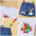 thumbnail image 5 of FYMNSI Watermelon Kids Boy 5th Fifth Birthday Cake Smash Outfit Rainbow Five Years Old Party Photo Shooting Props Cotton Short Sleeve T-shirt Y-back Suspenders Denim Shorts Mini Crown Hat 4pcs Set, 5 of 7