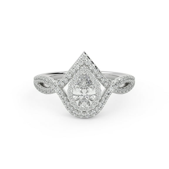 AFFY Infinity Halo Twisted Engagement Rings for Women, 0.80 Cttw Pear And Round Lab Grown Diamond Ring In 14K White Gold Over 925 Sterling Silver F-G-H, SI Quality Ring Size-4