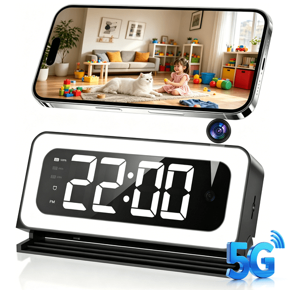 Smart Clock Camera, 2K Indoor Cameras for Home Security, Nanny camera 5G&2.4G WiFi Security Cameras Wireless, Two-Way Talk, Blacklight Full-Color, Night Vision