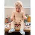 thumbnail image 3 of RUINIXCW Newborn Baby Girl Smocked Bubble Romper Infant Girls Spring Fall Winter Clothes Cotton Lien Outfit Puff Long Sleeve Bodysuit Headband Set, 3 of 10