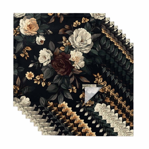 Vintage Black Floral Cloth Napkins, Spring Seasonal Botanical Blooms Washable and Reusable Dinner Napkins Set of 8, Table Napkin for Kitchen Party Birthday Wedding Hotel Housewarming 20"x20"