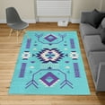 thumbnail image 2 of Southwestern Turkish Area Rug, Ethnic Illustration of a Zigzags Design Triangular Iconic Art Motifs, Soft Carpet for Living Room Decor with Distressed Look, 6.6' X 9.6', Deep Sky, by Ambesonne, 2 of 4