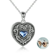 YAFEINI Heart Locket Necklace Pictures Vintage Silver Jewelry Gift for Women