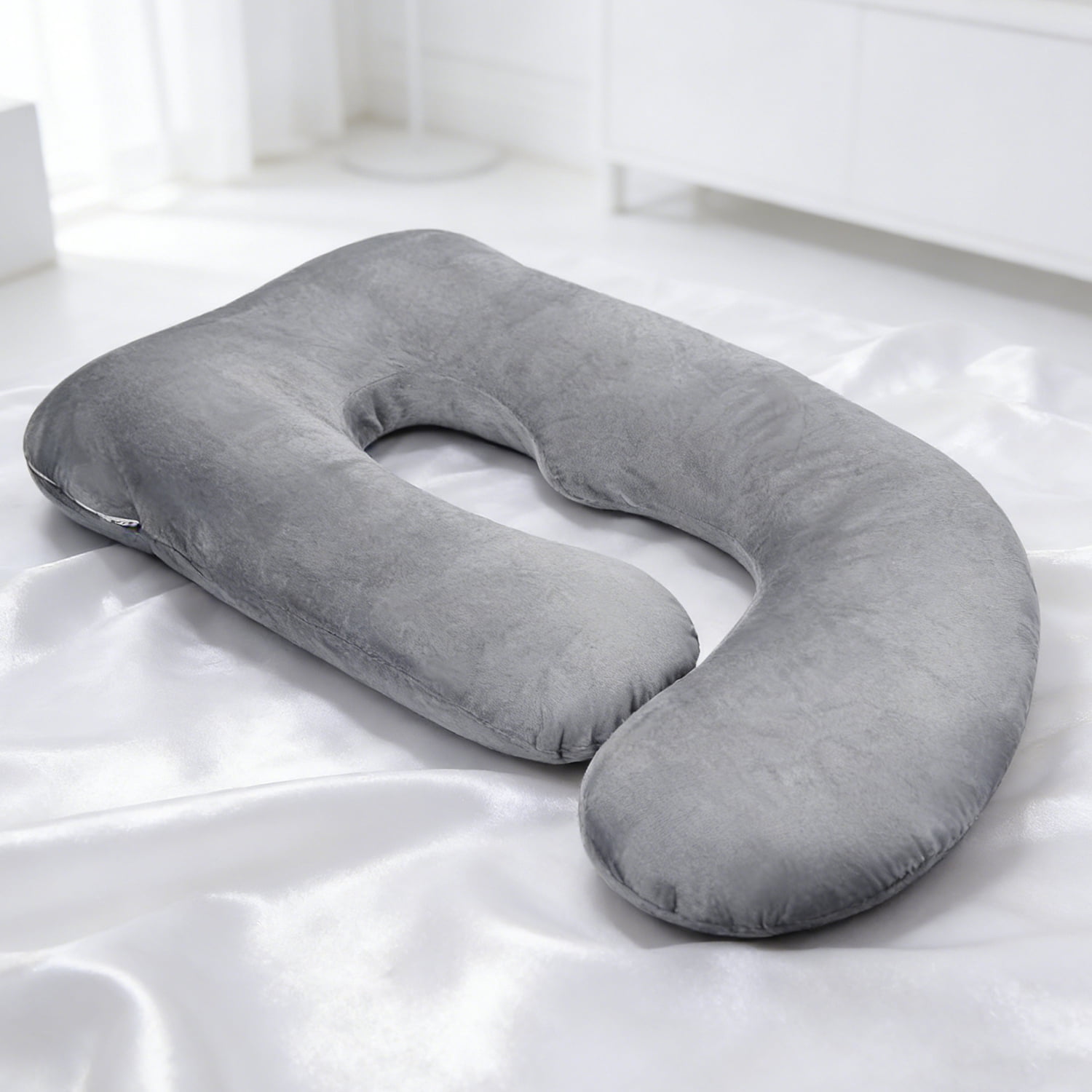 AFGFUF J-Shaped Pregnancy Pillow, 63" x 19.6" Full Body Maternity Support Pillow for Back, Hip & Belly Relief, Grey
