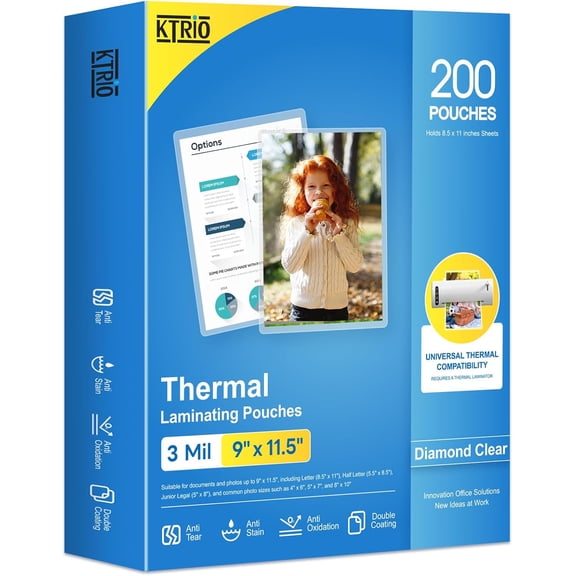 200 Pack Laminating Sheets, Hold 8.5 x 11 Inches, 3 MIL Thermal Laminating Pouches, 9 x 11.5 Laminate Sheets for Laminator, Clear Lamination Sheet Paper, Letter Size, Office School Home Supplies