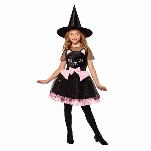 Bainana Kids Halloween Cosplay Witch Cat Dress Lightweight Short Sleeve Dress With Hat Girls School Play Dresses